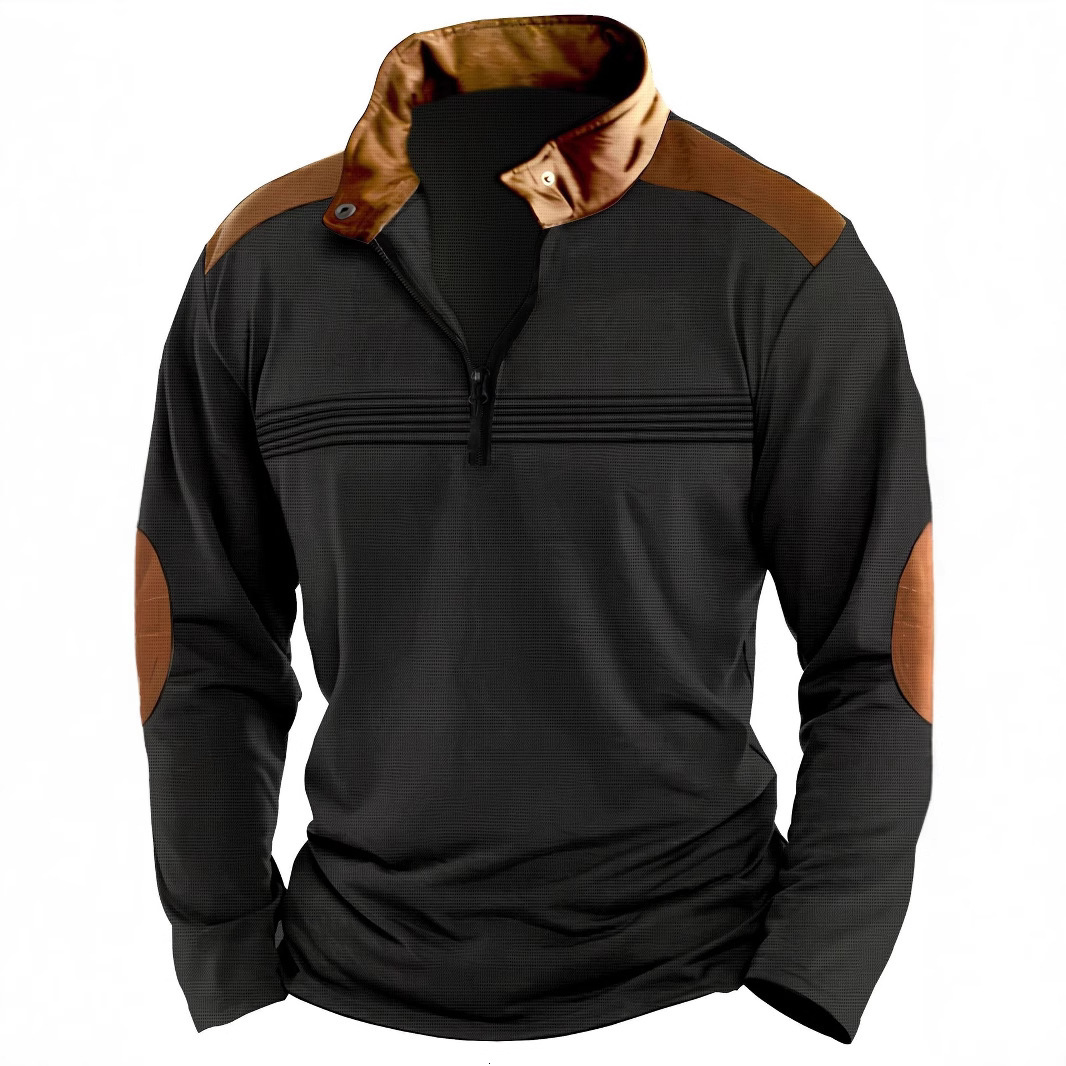 Ins new mens spliced polo shirt zipper long sleeved sports polo shirt