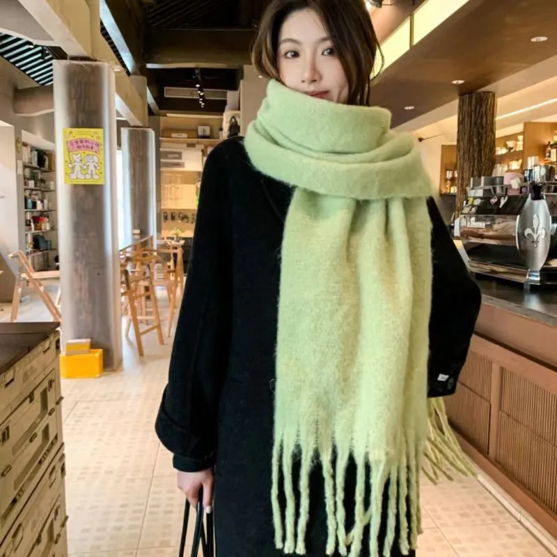 Mohair Scarf Solid Color Warm Winter Wrap Dopamine Colorblock with Detail Versatile All-Match for Women 251110