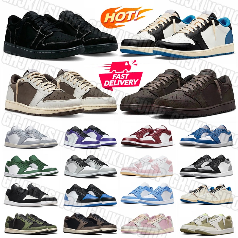 Mens Shoes 1 Low basketball shoes Reverse Mocha Leather rubber Breathable blue black white Womens Sneakers Brown outdoor trainers 36-45