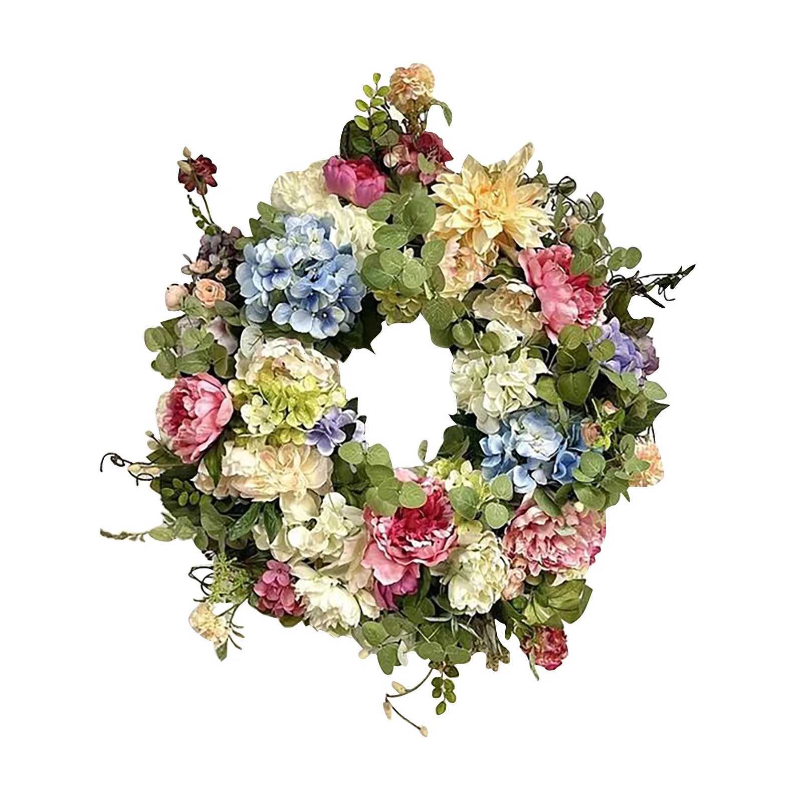 Hydrangea Wreath Realistic Colorful Garland Spring Wreath Delicate Flower Garland For Entryway DecorationM251115
