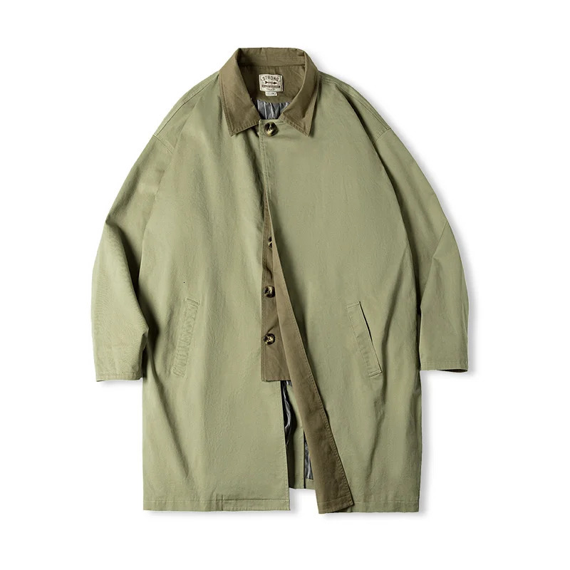 Maden casual Balmacaan trench coat mens Amekaji loose green windproof jacket heavy diagonal long jacket retro coat 250415