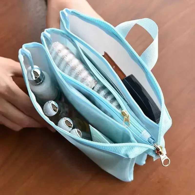 Large capacity cosmetic bag skin care product lipstick toilet makeup organizer case study grid 3-layer travel wing storage bagXJ250415