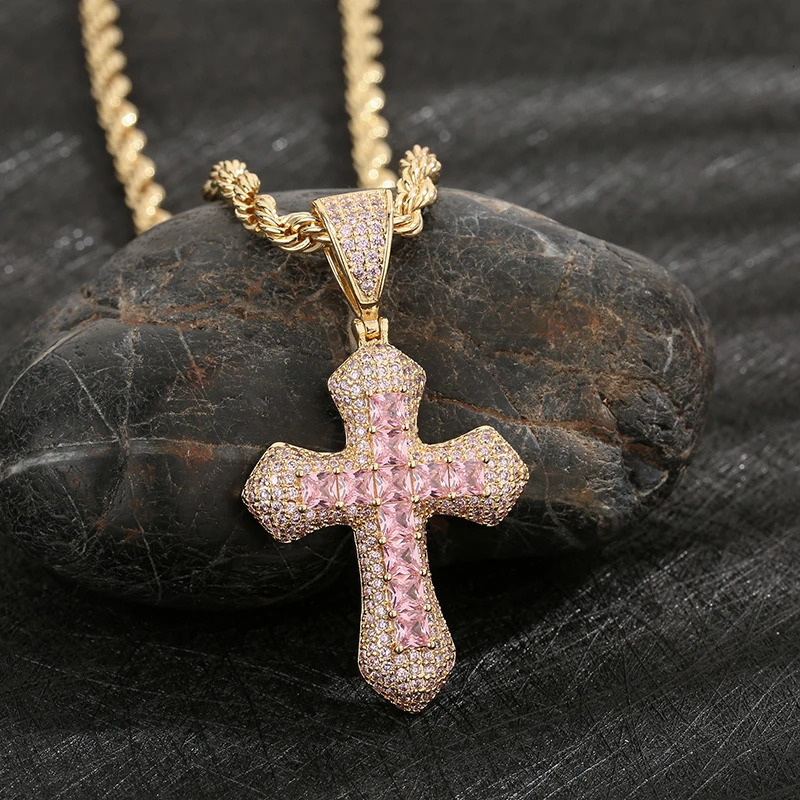Fashion personality pink cross inset zircon birthday gift party pendant necklace for girls 250414