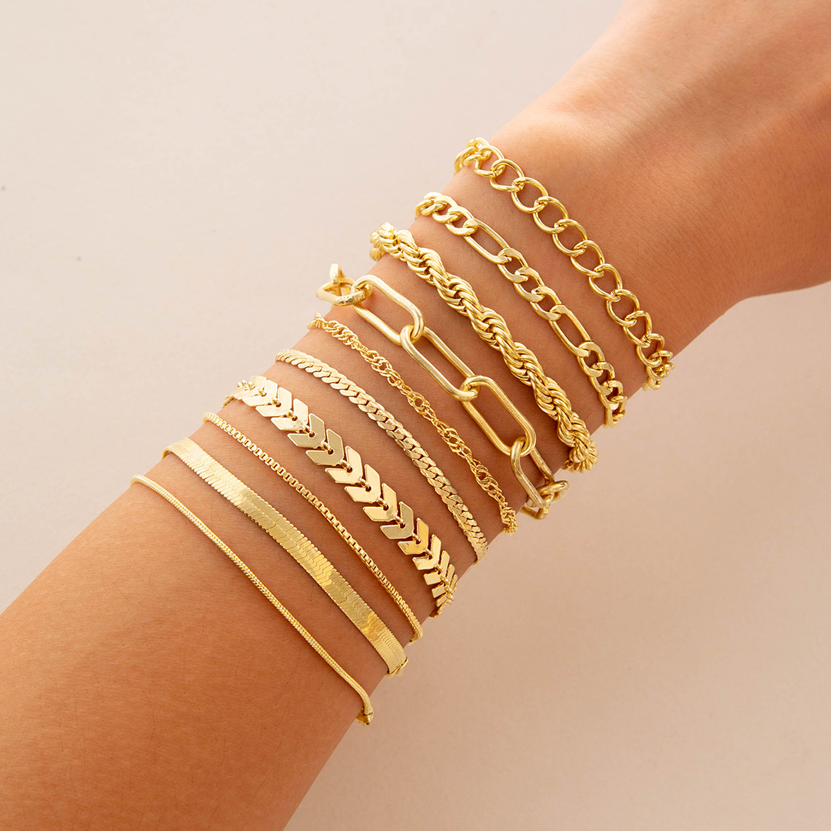 Gold Stackable Cuban Chain Set Women's Fashion Paper Clip Chain Bracelet Gold Plated Adjustable Bracelet Holiday Gift Women's Jewelry Gift