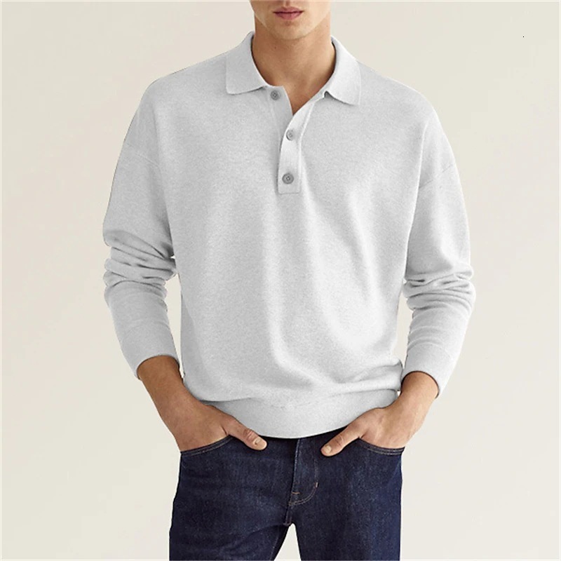 2025 autumn long sleeved V-neck button up mens casual top polo shirt