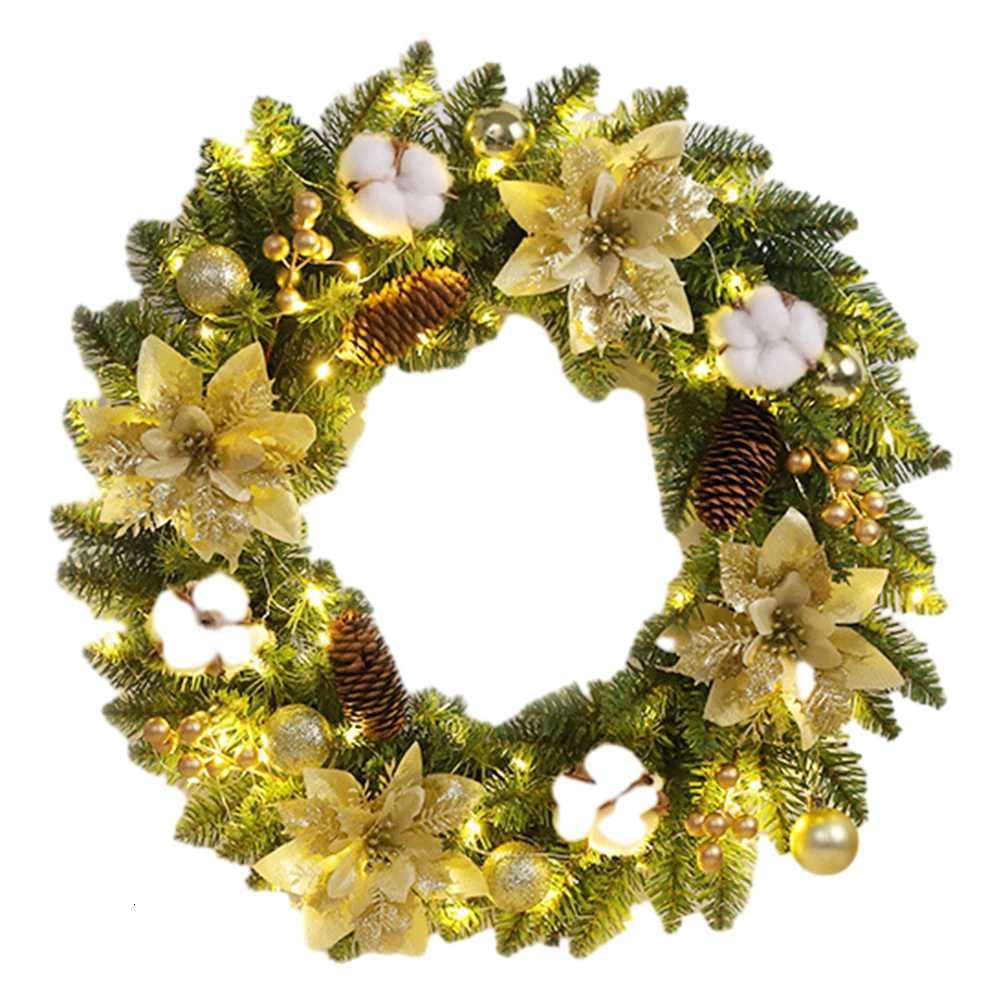 Christmas Garland Decoration Artificial 40CM Wreaths Ornaments with Spruce Pine Cones Berry Ball PVC Light Up for Indoor OutdoorM251115