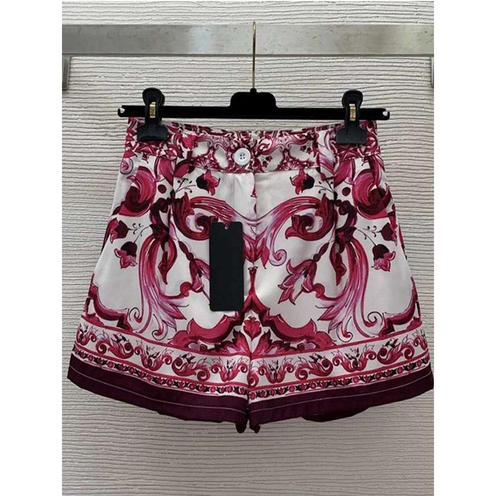 Retro Summer New Geometric Printing High Waist Straight Wide Leg Shorts Pocket Fashion Joker Casual Pants.