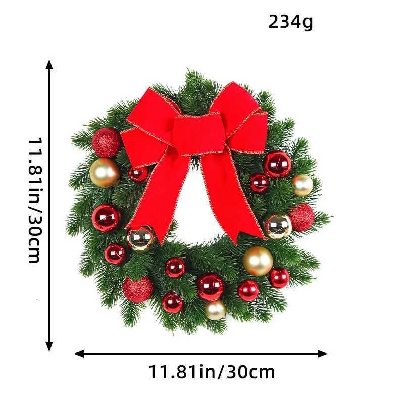 30/40/45cmArtificial Christmas Wreath Winter Greenery Wreath with Red Berries And Velvet Bow Front Door Holiday Porch Wall DecorM251115