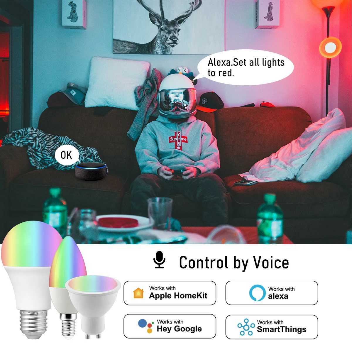 1Pcs Tuya RGB Bulb Smart Spot Dimmable Gu10 E14 E27 Light Wifi Led Magic Lamp 85V-265V APP Control Work With Alexa Google Home C251115