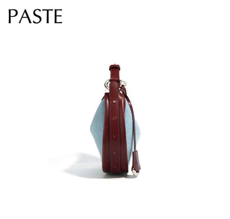 Designer Bag Wear-Resistant Denim Cowboy Ing + Cowhide Leather Round Tote Light Weight High Quality Women Handbag Blue Female Shoulder Bag