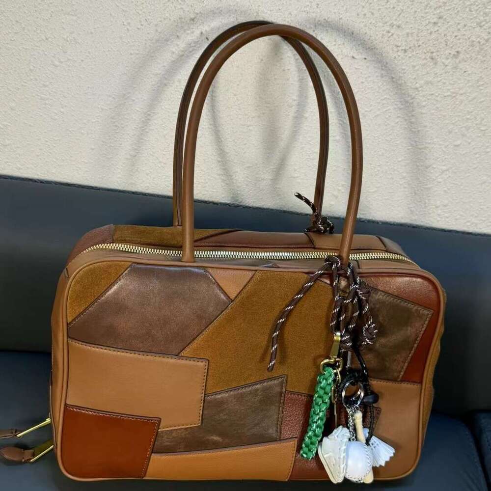 Mm Women's Bags Autumn New Leather Splicing Used Bowling Small Square Bag Mini Hanging Decoration Color Blocked Single Shoulder Handbag