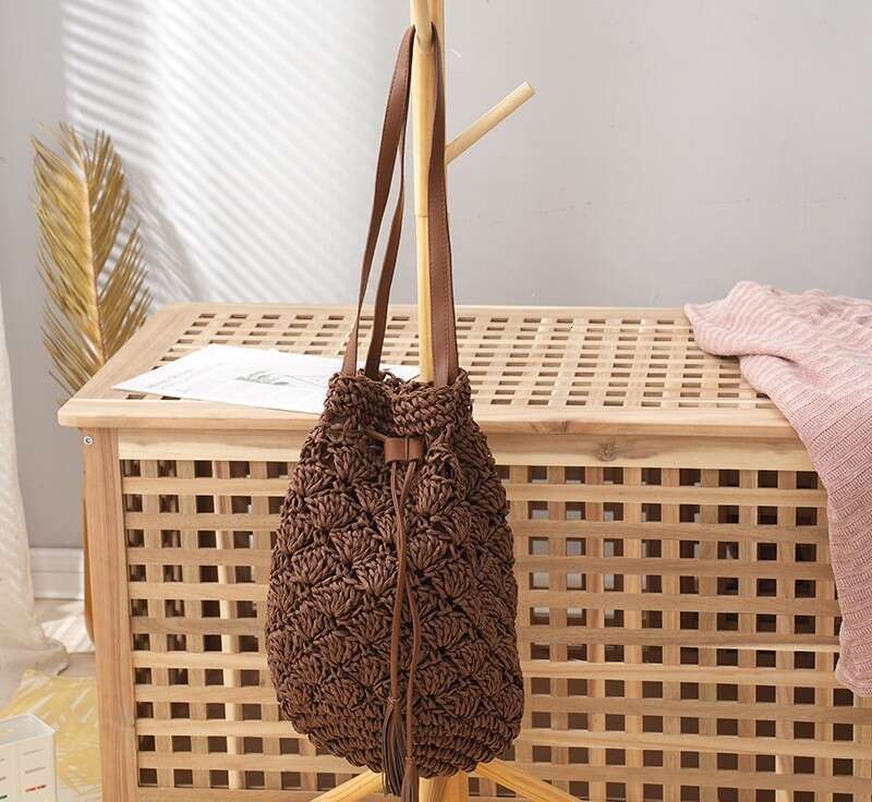 Handmade Beach Bag New Fashion Straw Hand Woven Western Style Shoulder Bag Straight Hair Kq2