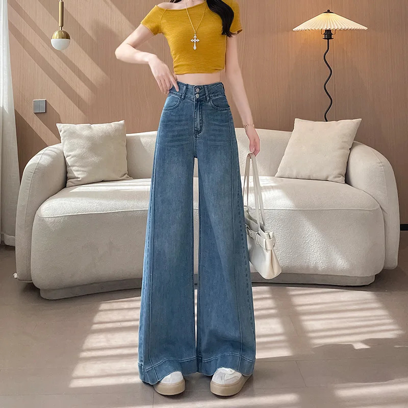 Spring/Summer Womens Mini Jeans Womens High Waist Wide Leg Pants 250415