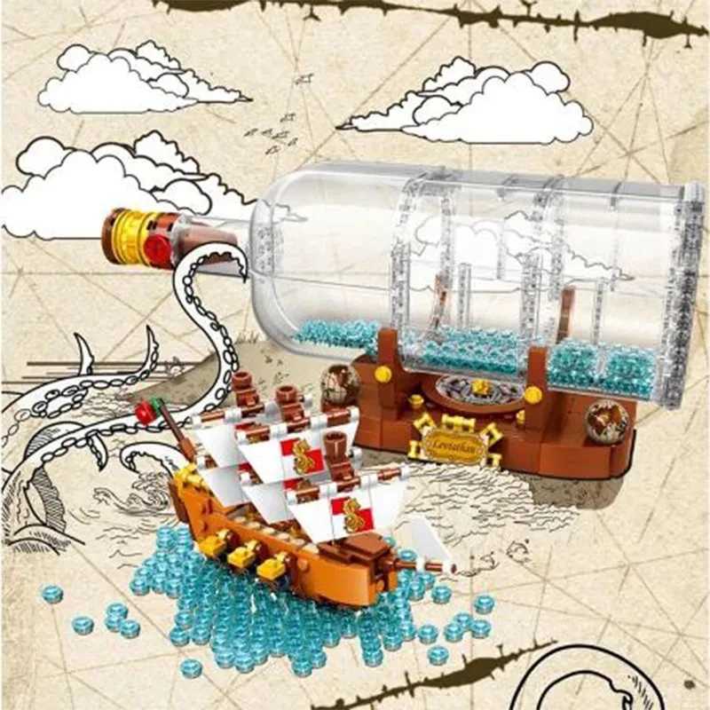 21313 Ideas Ship in Bottle Pirates Building Blocks Construction Set Moc Bricks with Stand Boys Toys for Children Christmas Gifts M250415