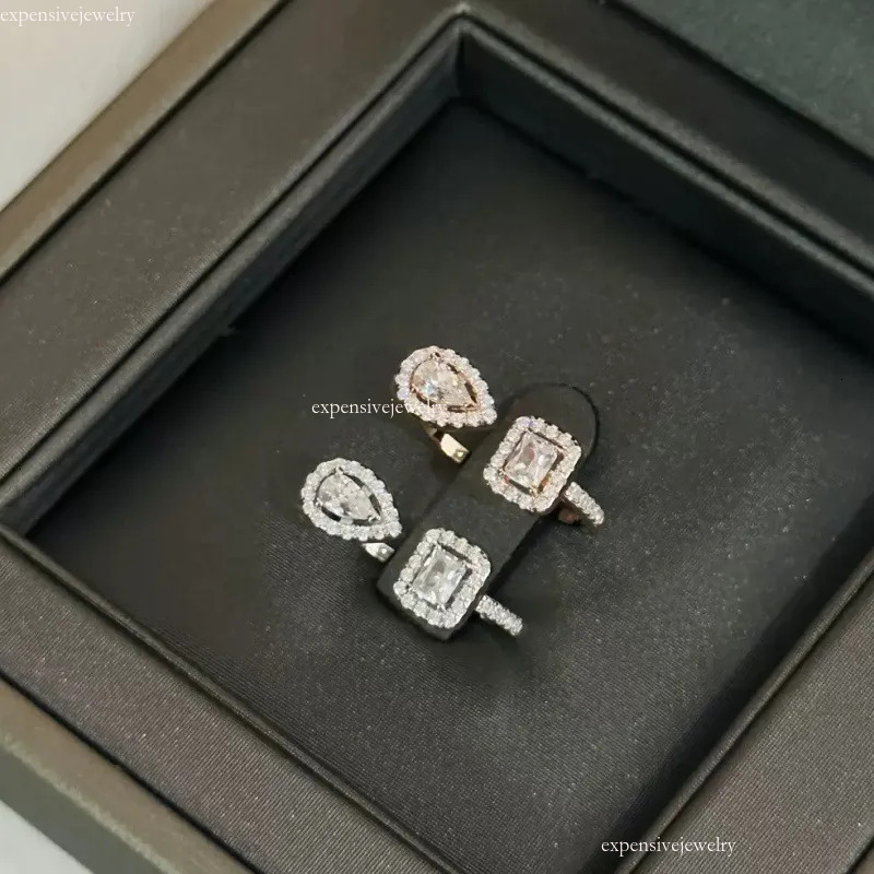 High Version Designer Messikass Jewelry Water Drop Sugar Cube Inlaid Diamond Open Ring For Women 18K Plated Design Ins Fashion Versatile Gift For Girlf Fb4