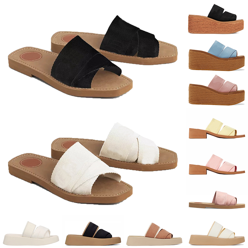 Free Shipping designer woody sandals famous womens mules slippers flat sandals slides canvas white black sail fashion outdoor beach slipper shoes