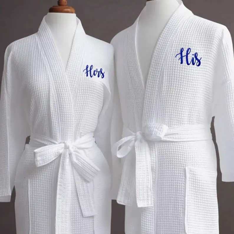 Personzed Mr Mrs Unisex Waffle Weave Robe with Pockets Monogrammed Bath Robes Embroidered Wedding Bridal Shower Anniversary C251115