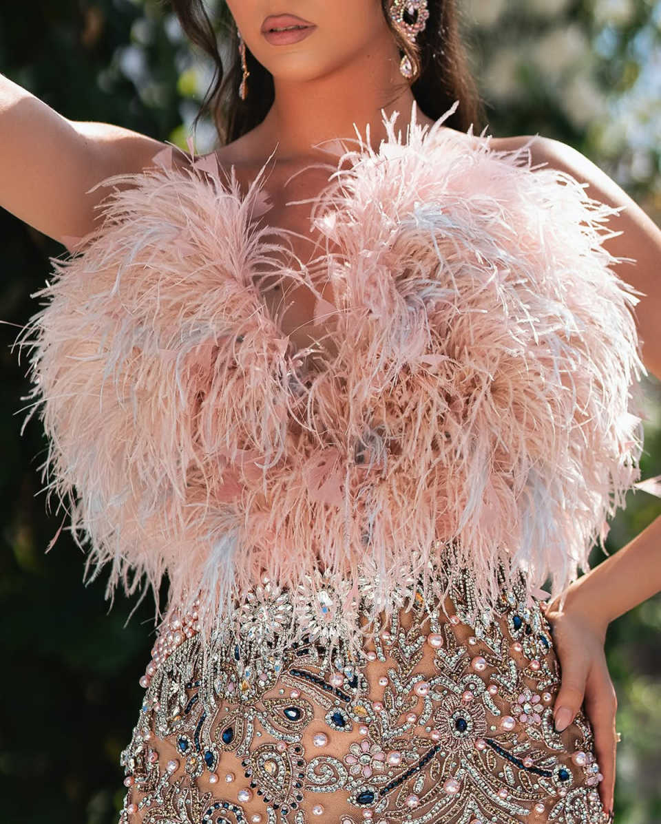 Mermaid Prom Gown O-Neck Evening Dress Crystal Party Dresses Feather Sleeveless Bridal Gowns Robes De Mariee Size Customized L241622