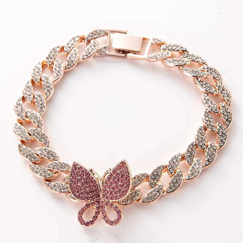 DHcollection 2025 Hip Hop Iced Pink Dia Cuban Chain Butterfly Men's and Women's Bracelet