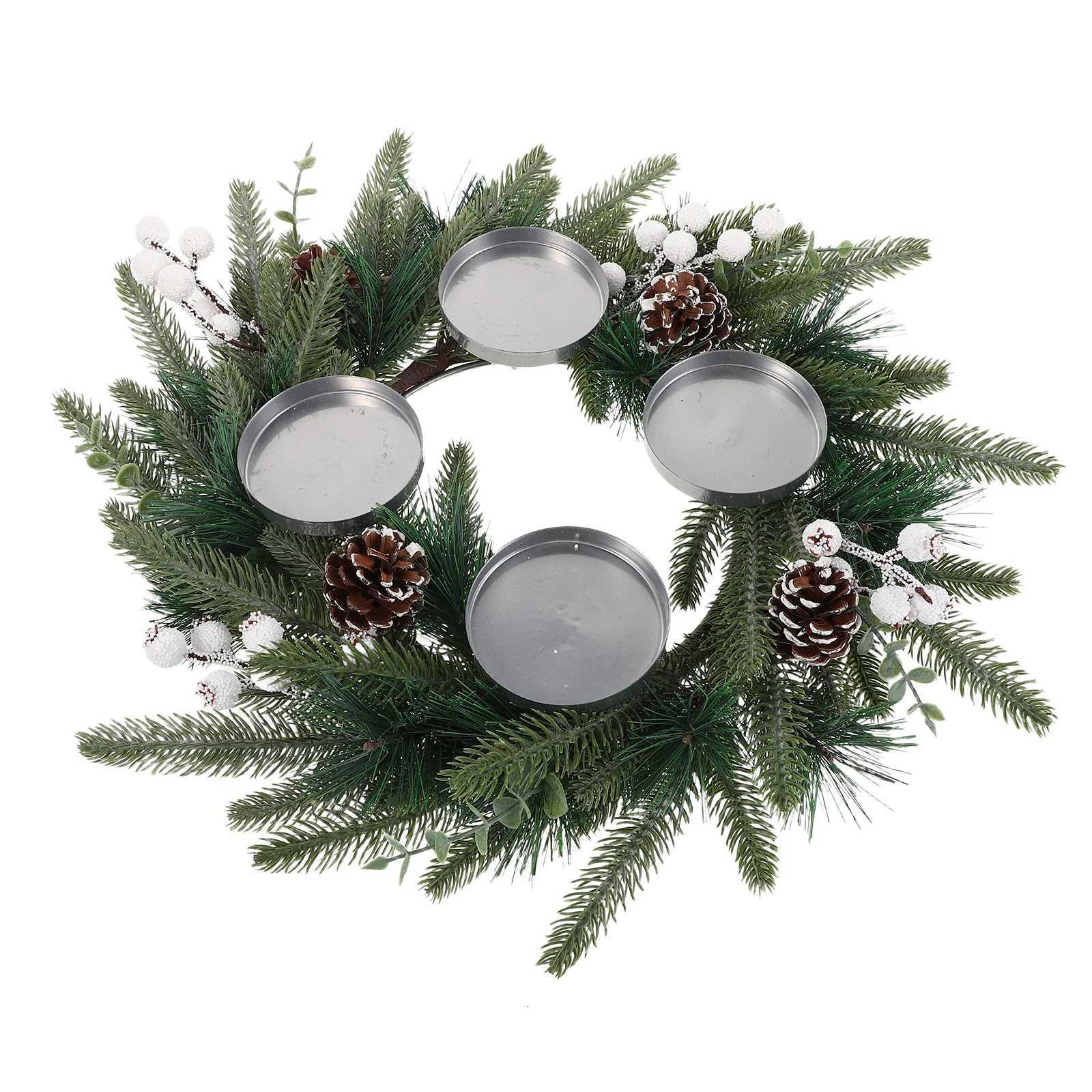 Christmas Advent Wreath Artificial Pine Ring 1572 Inch Berries Cone Decorative Holiday Fireplace CenterpieceM251115