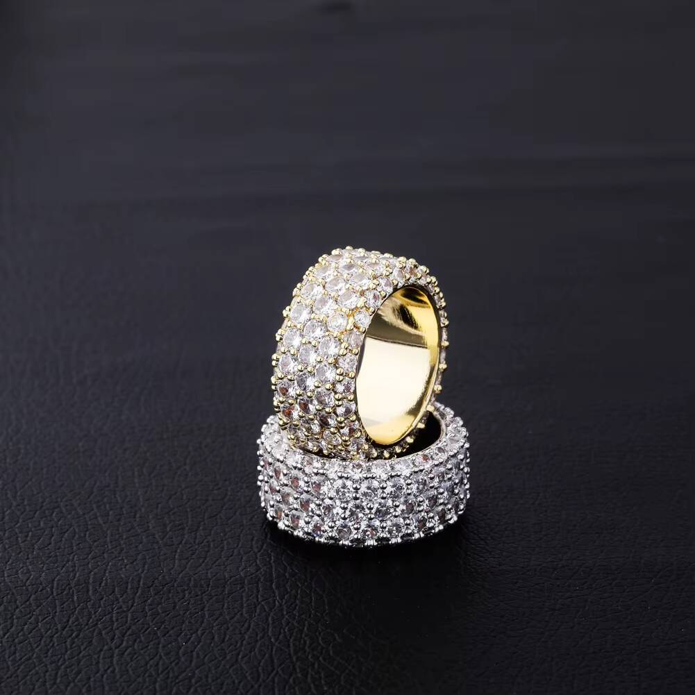 Hip Hop Iced 925 Silver VVS Moissanite GRA Rapper Tester 5 Rows Dazzling Sparkly Eternity Band Ring for Men Pass Diamond Tester