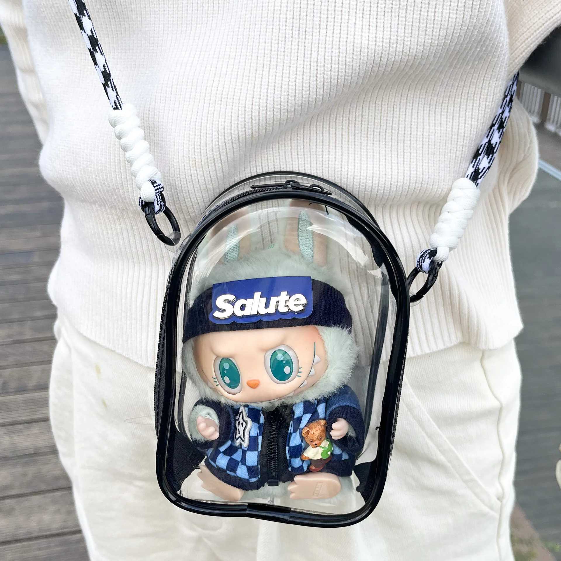 Labubu Vinyl Doll Transparent Protective Bag Toy Doll Carrying Bag 15cm Dustproof Doll Bag Birthday Gift Storage Shoulder Bag X250415
