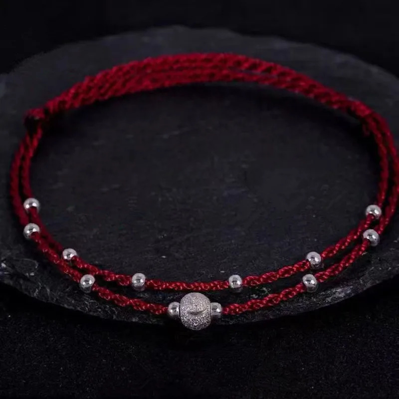 Lucky Silver Bead Rope Necklace Decorative Accessories Adjust Size Tie Feet Friends Gift Lucky Simple Necklace Personalized Jewelry 250408