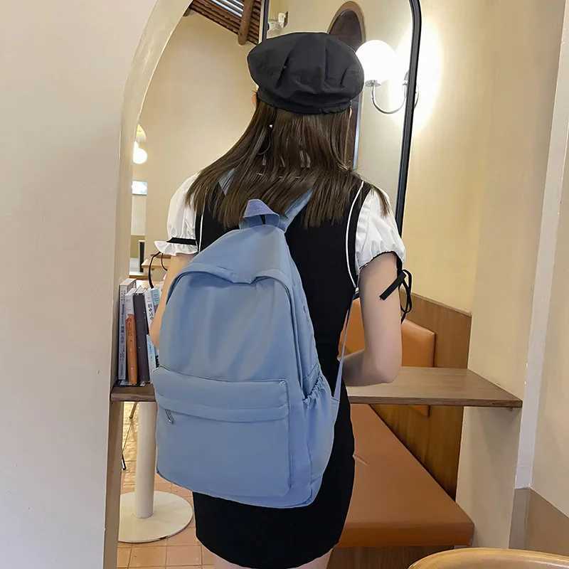 Women Schoolbag Waterproof Large Capacity School Backpack Smooth Zipper Solid Color Teens Girl Casual Daypack Bag Student SupplyW251114