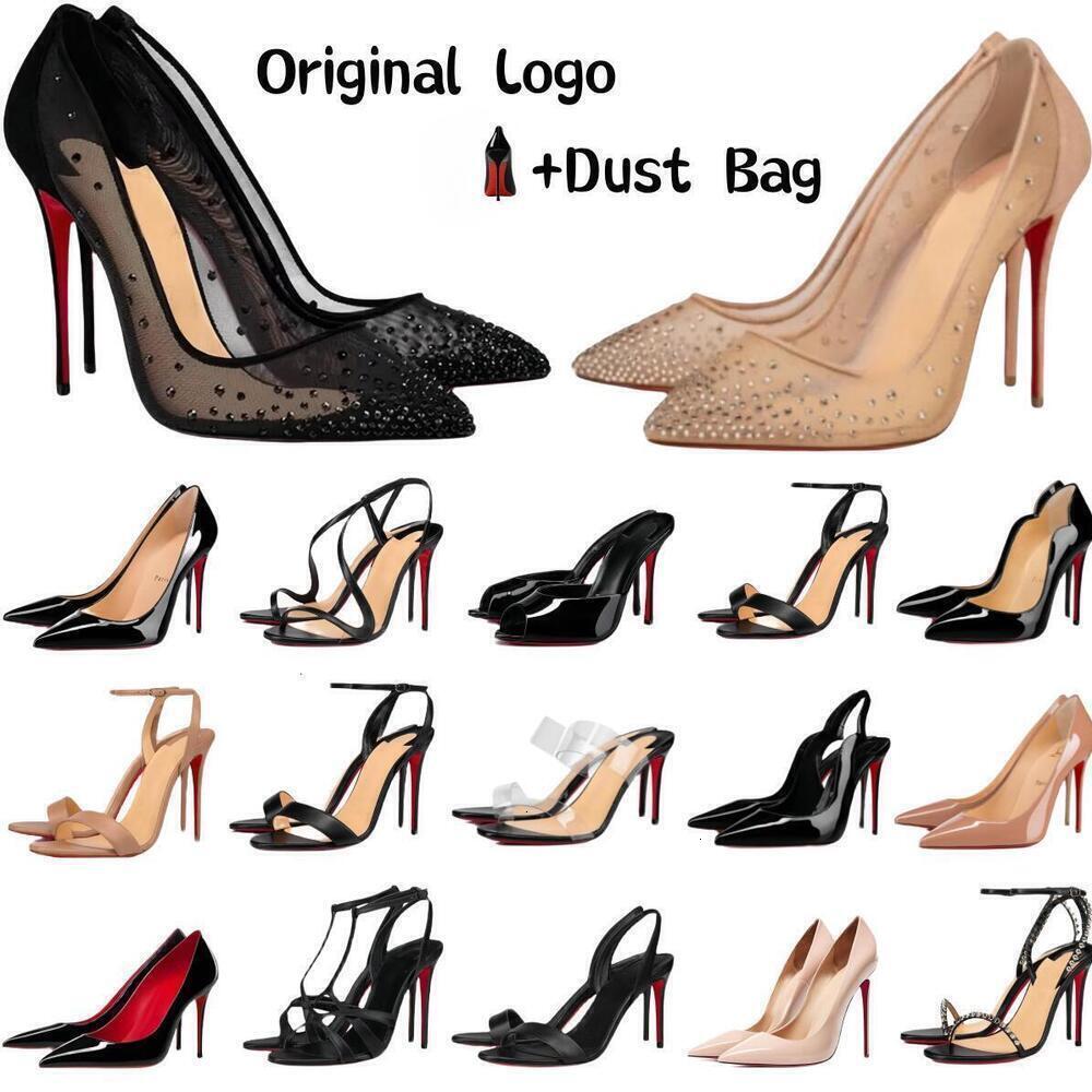 Designer Women High Shoes Red Soled Peep Toe Sandals 6cm 8cm 10cm 12cm Heels Nude Black Patent Leather Pumps Size 35-43