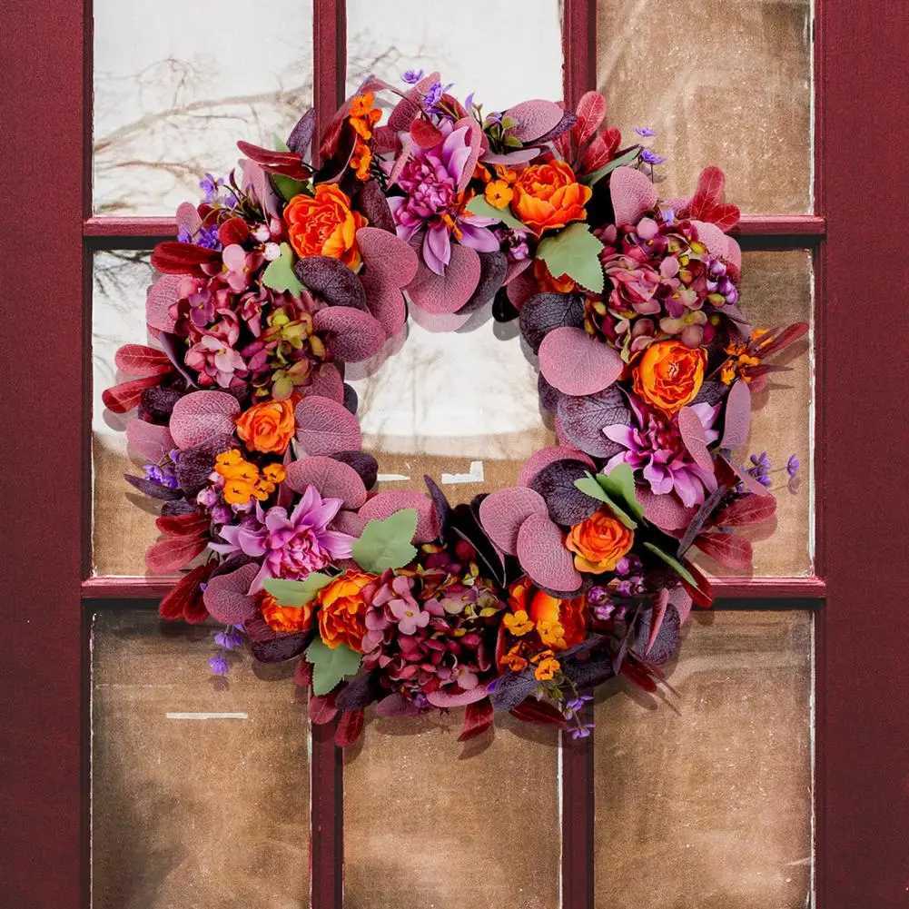 Realistic Autumn Decor Vibrant Fall Wreath with Bow-knot Design for Thanksgiving Front Door Decoration Easy to Hang Autumn for AM251115