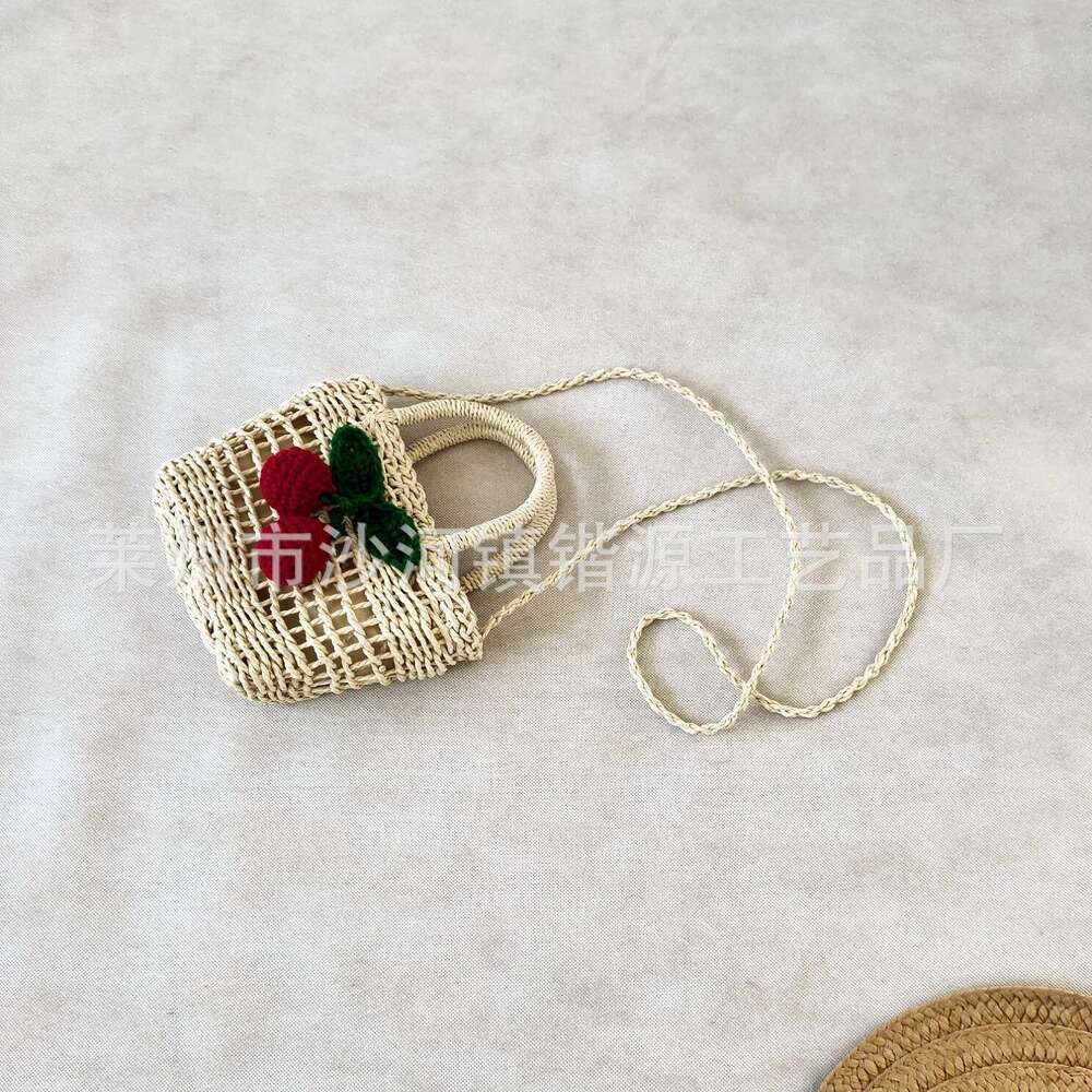 Handmade Beach Bag Straight New Hollow Cherry Grass For Women's Handheld Diagonal Cross Mini Handmade Woven Bag, Beach Bag Kq2