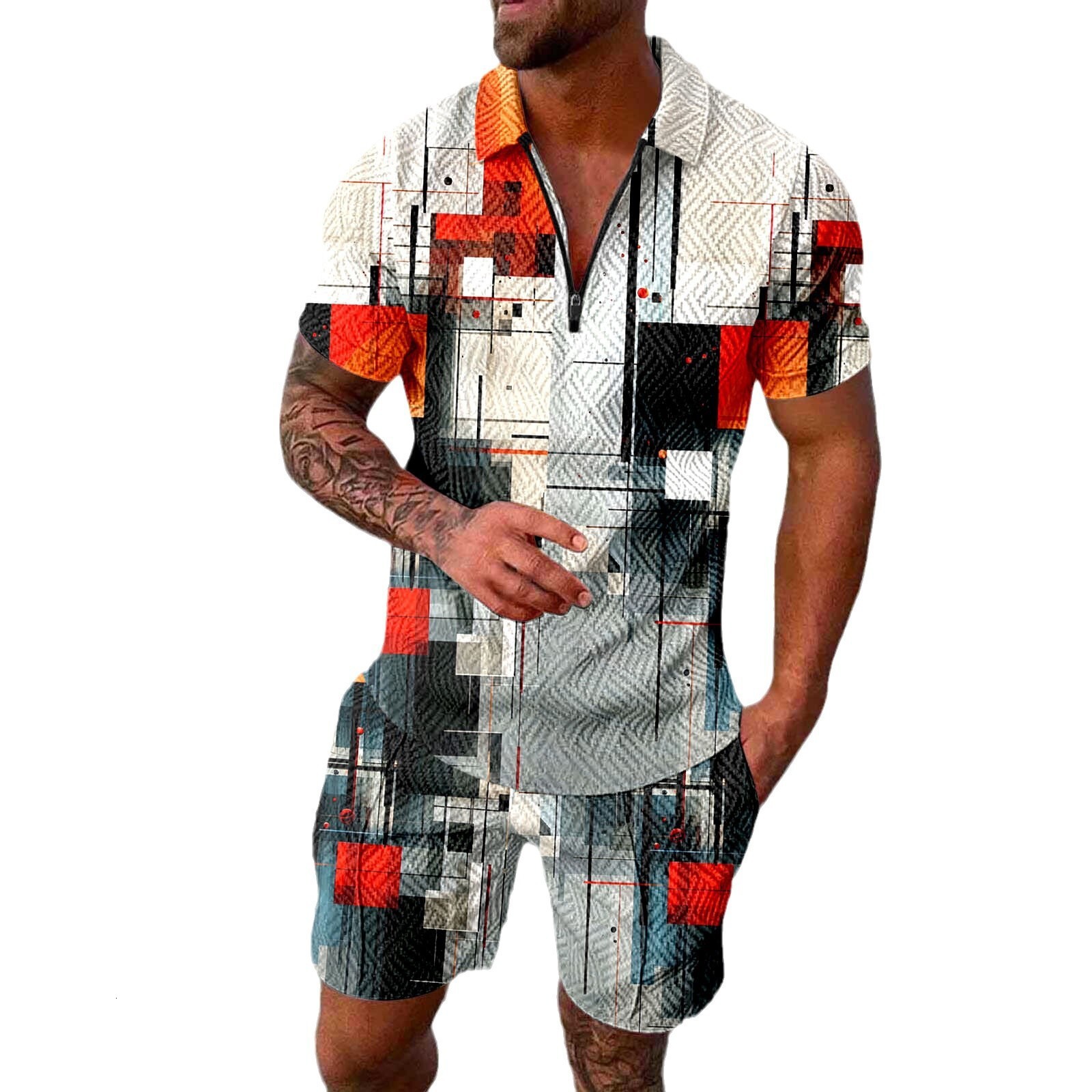 Hot selling summer POLO short sleeved shorts two-piece sports and casual men's set