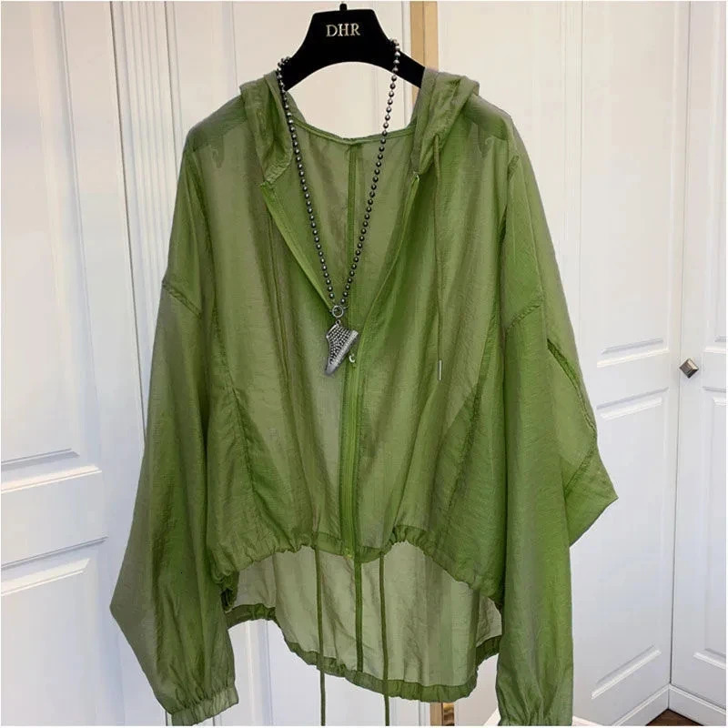 Ladies Jacket Summer Zipper Breathable Hooded Female Sunscreen Clothes Loose Comfortable Womens Sun Protection Shirt 250414