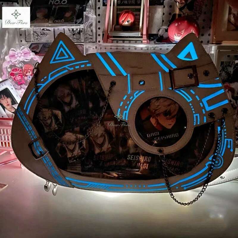 Y2k Kawaii Cat Ita Cute PU Shoulder Girls Transparent Pocket Haruku Crossbody Bag Women's Fashion DIY Display Backpack