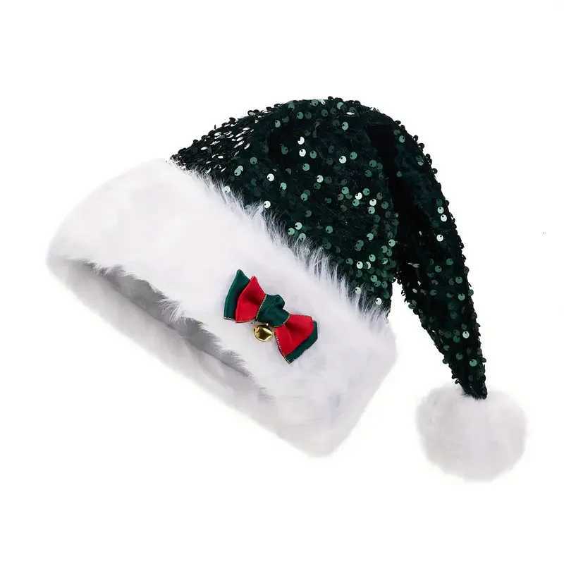 New Christmas Hat Red Sequin Bowknot Design Double Layer Plush Extra Thickened Long Furry Decorative Christmas Cap for Holiday Y251115