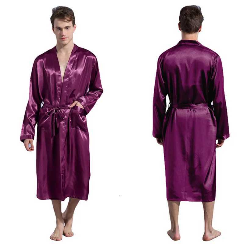 Long Stain Robe Men Peignoir Homme Loose Homewear Casual Sleep Dressing Gown Male Ice Silk Kimono Bathrobe Loungewear Pijama C251115