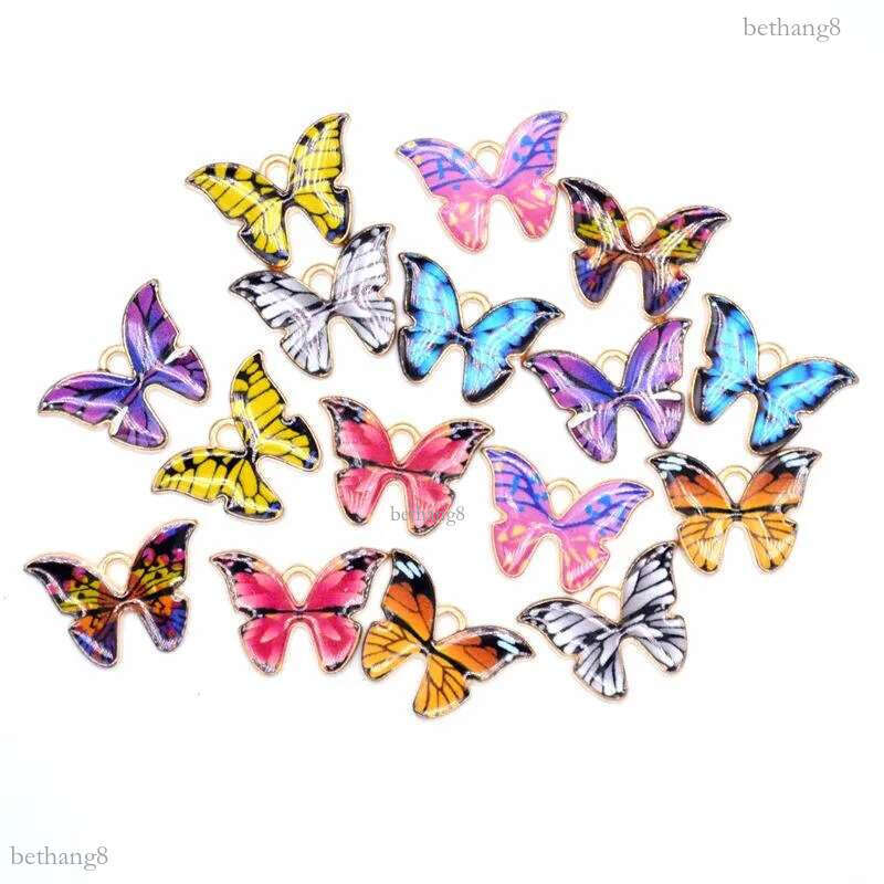 Colorful Butterfly Charms Pendant 100pcs/ Lot Charms 21*15MM Enamel Animal Charm Pendants Fit for Necklace Bracelet DIY Jewelry Making