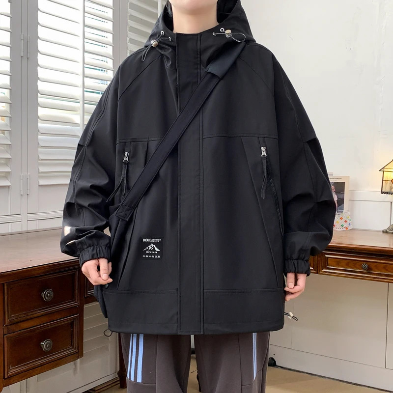 Mens jacket Korean style loose casual work jacket fashionable street student jacket outdoor waterproof solid color fashionable mens jacket 250415