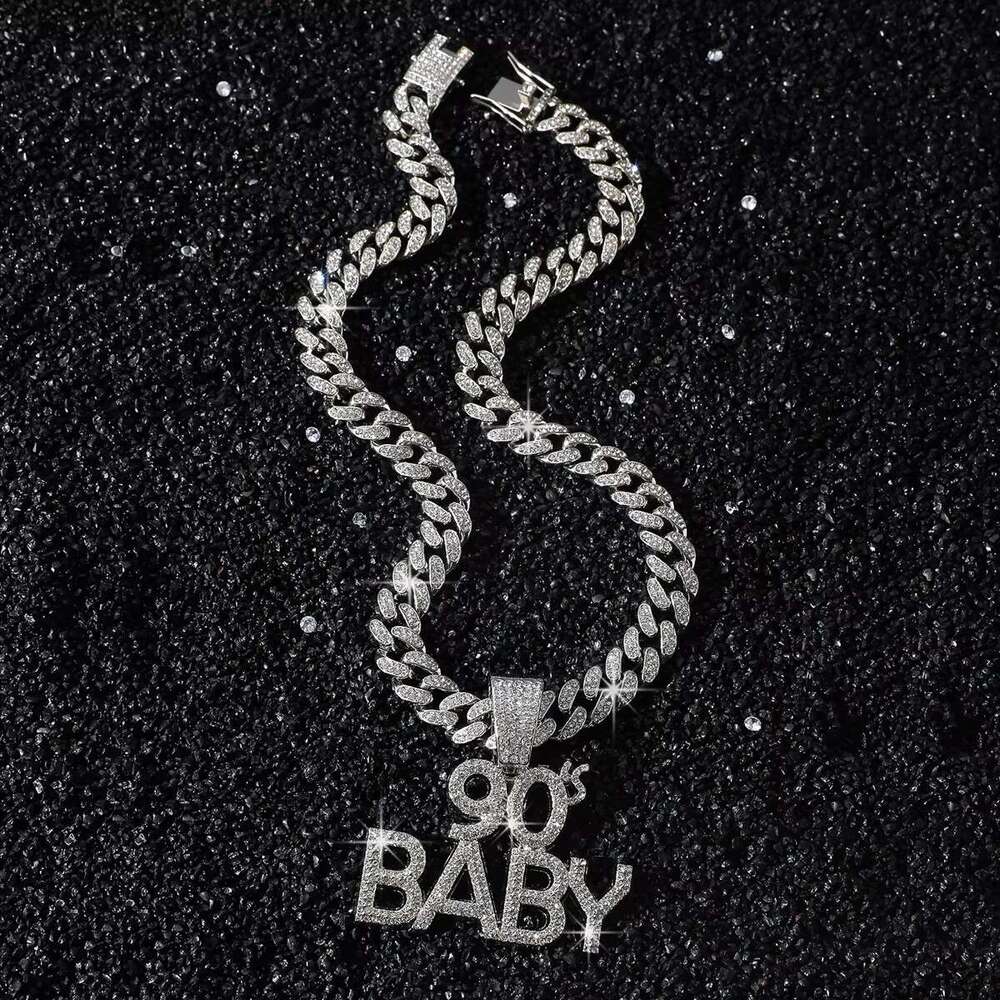 DHCollections Hip Hop Cuban Link Chain with 90s Baby Pendant Iced Out Bling Gold Plated Accessory for Men 18 Inch