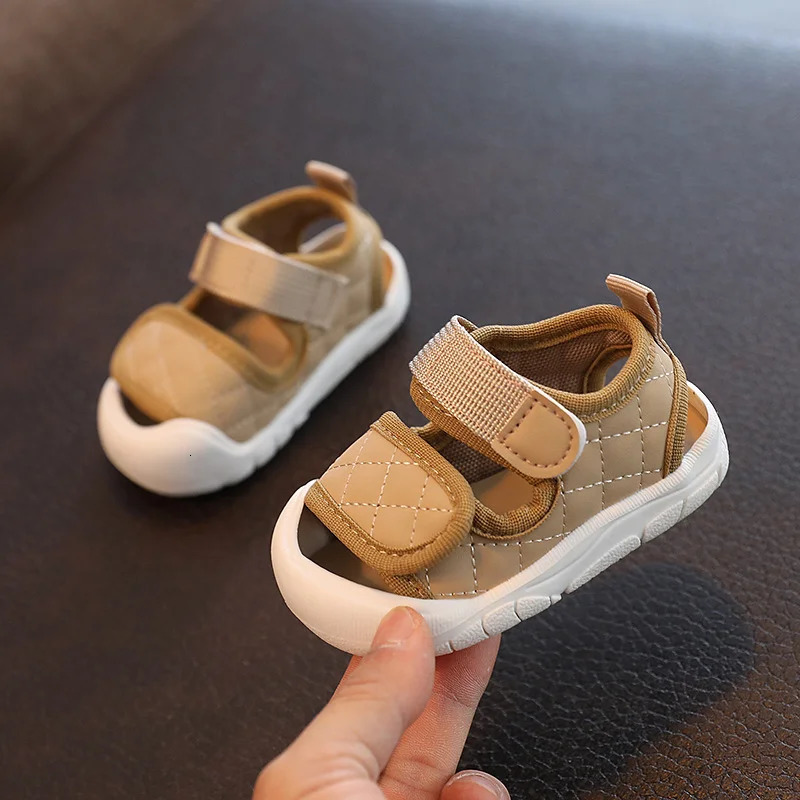 Baby First Walker Shoes Soft Girls Toes Capped Beach Sandals Summer Boys Girls Casual Sport Shoes Britain Style PU Non-slip 250415