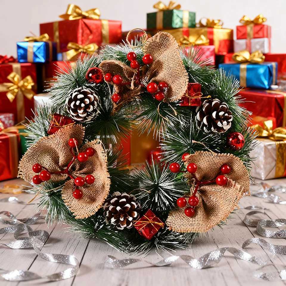 1pc Christmas Wreaths for Front Door Xmas Decorations Winter Wreaths Home Decorative Wreath with Flowers Pine Cones for PartyM251115