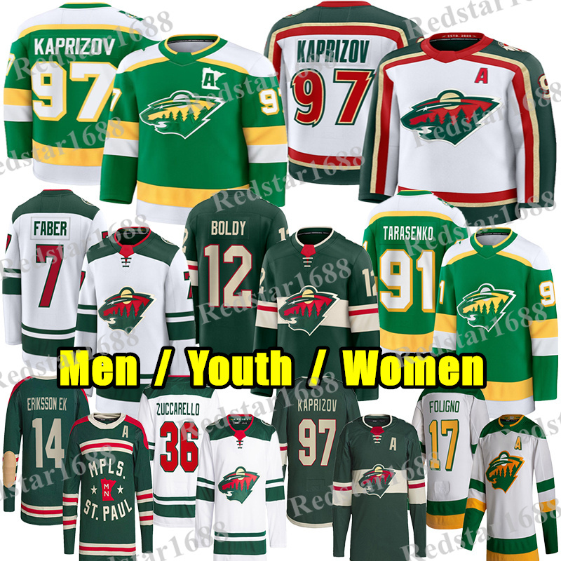 #97 Kirill Kaprizov mn hockey jersey #7 Brock Faber Matt Boldy Zeev Buium Marco Rossi Mats Zuccarello Tarasenko Spurgeon Jiricek Marcus Foligno Joel Eriksson Ek jersey