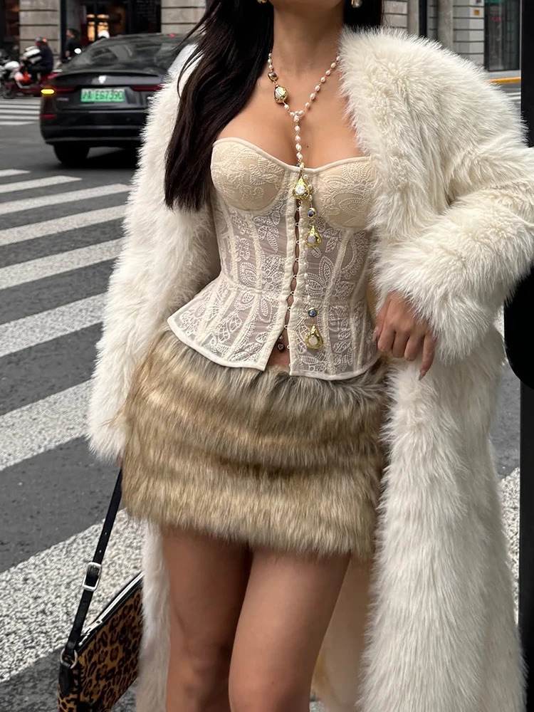 Nibber See Through Women Warp Sleeveless Lace Pattern Concealed Metal Buckle Backless Sexy Summer Trend Simple Midnight Mini Top 250415