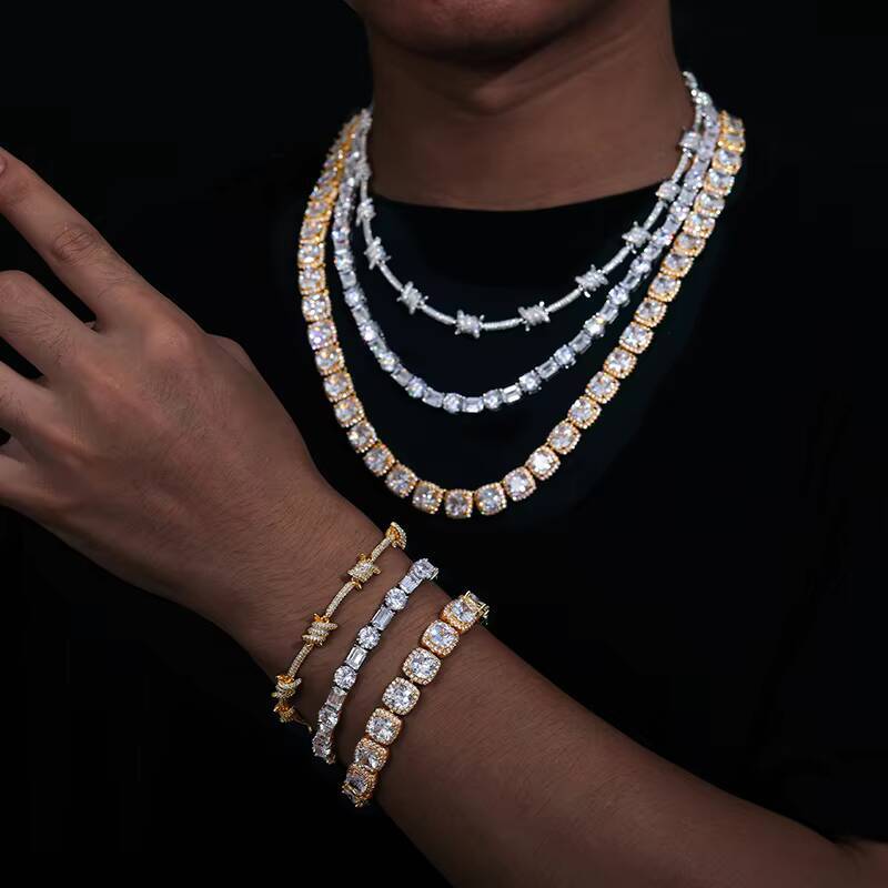Drop Shipping 11mm Fine Jewelry Hip Hop Iced Out 925 Sterling Silver VVS D Color Moissanite Punk Style Tennis Chain Necklace