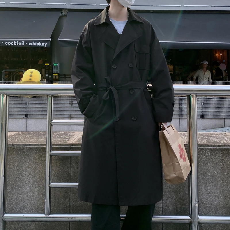 Spring and Autumn Changgou Coat Mens Fashion Windproof Coat Black Coat Zipper Long Sleeve Coat Casual Jacket Mens Clothing 5XL 250415