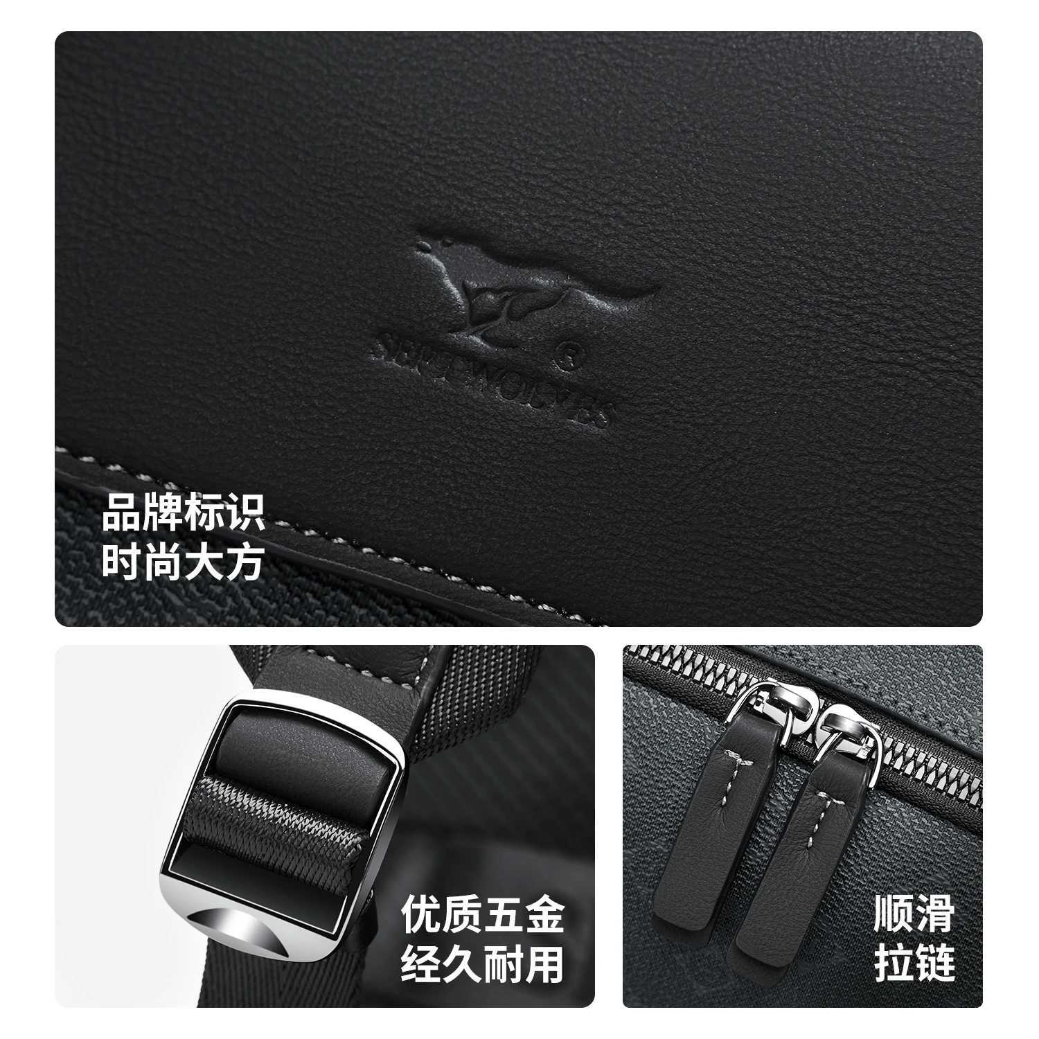 Septwolves Luxury Leather Backpack for Men Monogram Printed Stylish Laptop Backpack 15 Inch Travel Bag Black Business BackpackW251114