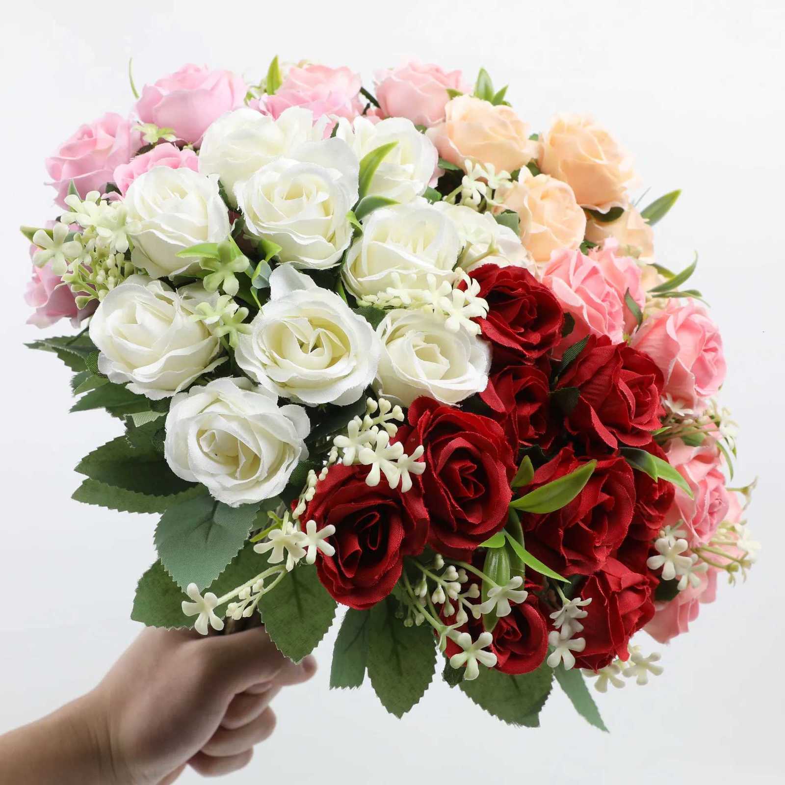 30cm Rose Artificial Flowers Bouquet Silk Fake Flower for Home Decor Garden Wedding Bride Decoration Outdoor Table Vase OrnamentM251115