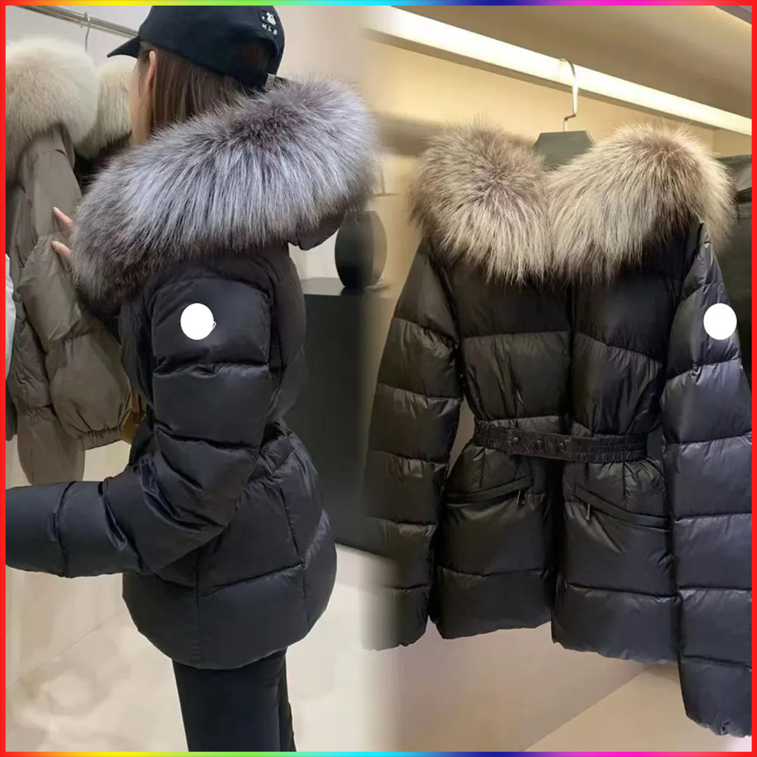 Designer Women down Jackets Puffer Jackets Winter Parka Coats Real Wolf Fur Clothes With Fur Hoods Belt Zipper Outdoor Windbreaker Outerwear Luxury down Jackets