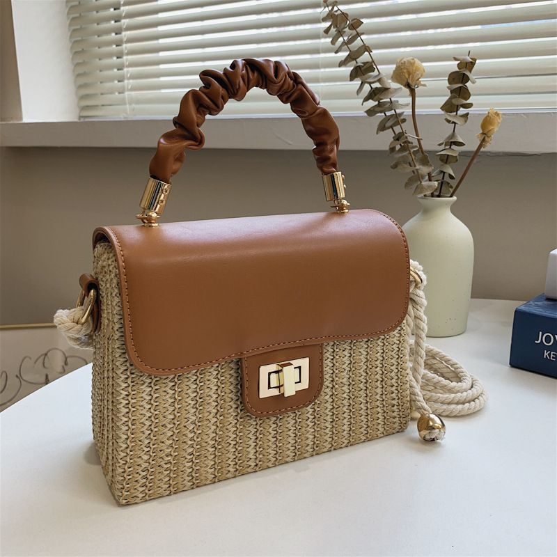 Handbag For Women Straw Women's Simple Woven Crossbody Fashion Color Contrast Hand Box Shoulder Bag