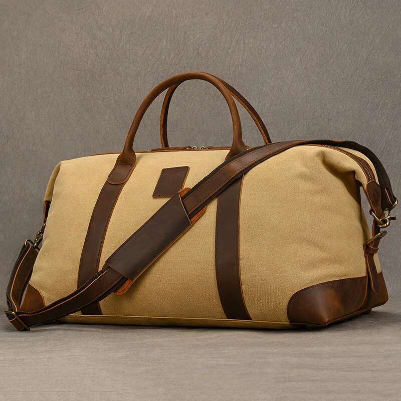 Canvas Genuine Leather Capacity Duffle Bags Men Women Travel Handbags Male Female Weekender Big Durable Shoulder Bag